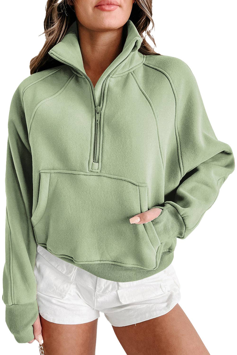 Half Zip Thumbhole Sleeve Sweatshirt