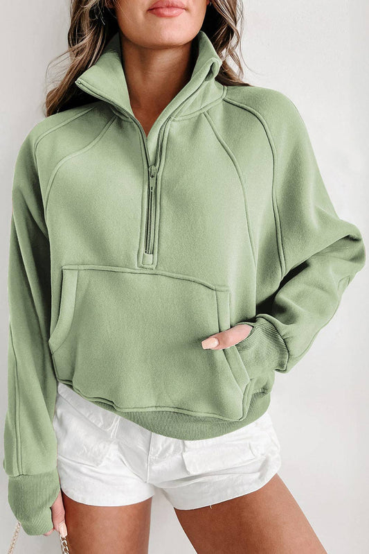 Half Zip Thumbhole Sleeve Sweatshirt